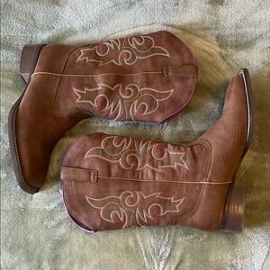 Brown Women’s Western Cowboy Boots with Pink Embroidery size 12
